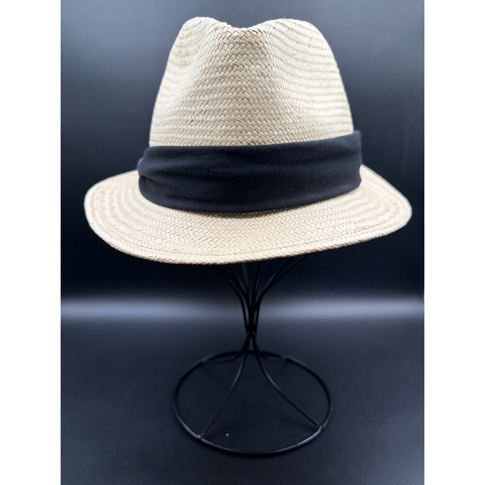 Michael Stars Straw Fedora Hat Adjustable Tan Black Summer Beach Hat